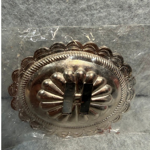 Vintage Silver Tone Belt Buckle Blank Oval Western Craft DIY NOS Scalloped Edge - Picture 8 of 13